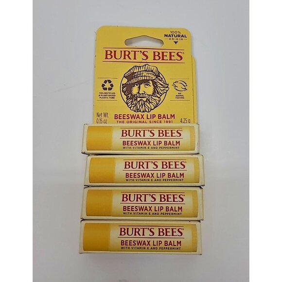 Burt's Bees Beeswax Lip Balm Moisturizing 100% Natural Origin Lot of 4 - Picture 1 of 3